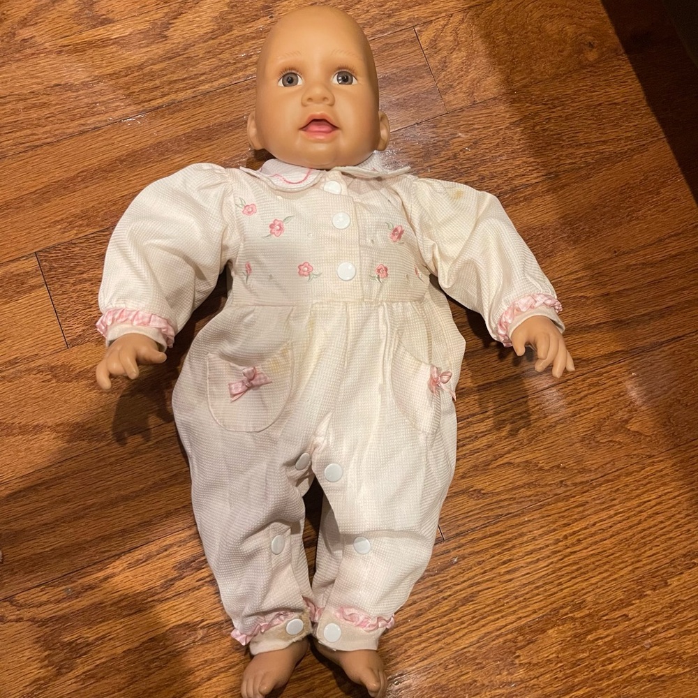 Vintage Soft Real Feel Baby Doll 19.5” in Light Pink One Piece Romper